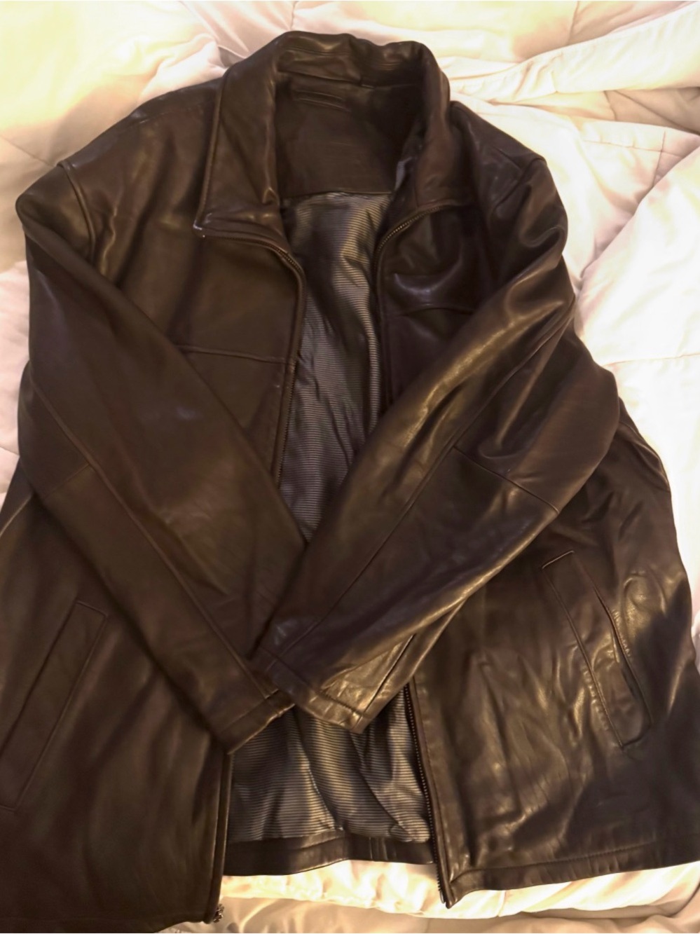 Roundtree & Yorke Men's Dark Brown Leather Bomber Jacket